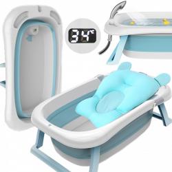 Sulankstoma kūdikio vonelė su termometru ir pagalvėle Blue